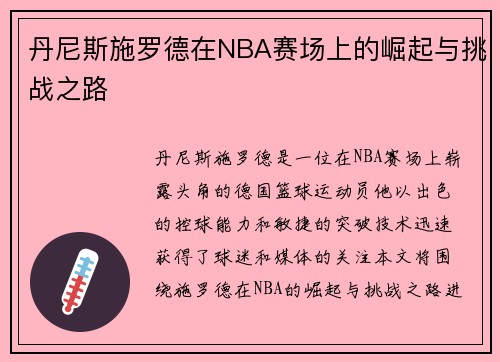 丹尼斯施罗德在NBA赛场上的崛起与挑战之路